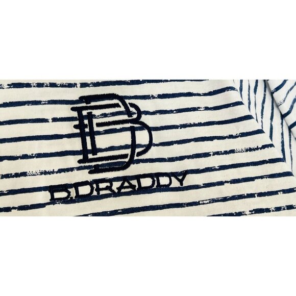 B DRADDY 100% PIMA Cotton Polo Shirt Embroidered Logo White Blue Pinstripes - ME - Picture 8 of 8